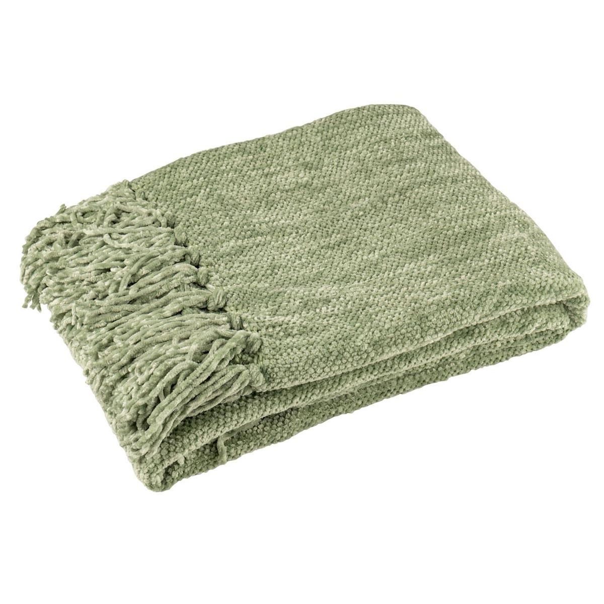 Paris Prix Plaid à Franges  Chenille  130x170cm Vert Mousse