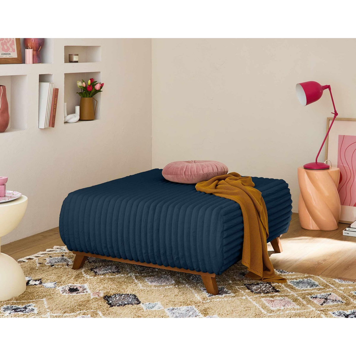 BEST MOBILIER Cristal - pouf modulable - 95 cm - en fausse fourrure côtelée