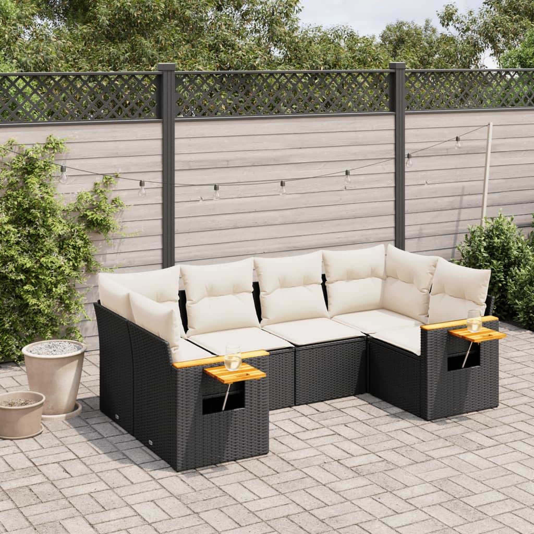 VIDAXL Salon de jardin 6 pcs avec coussins noir resine tressee
