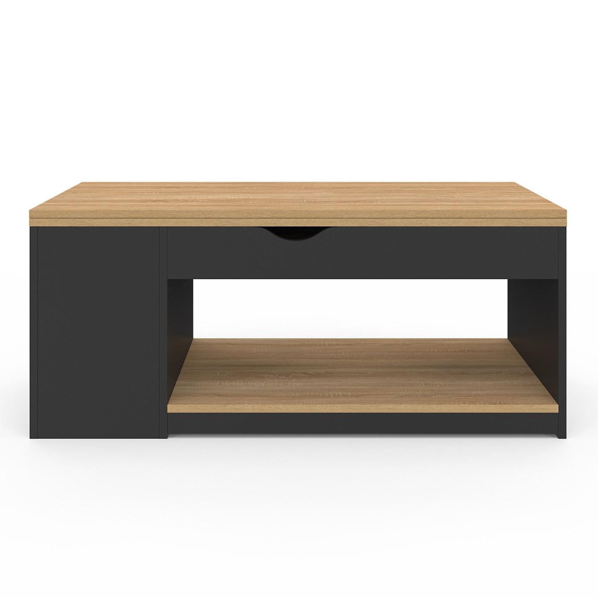 ID MARKET Table basse plateau relevable rectangulaire convertible en table à manger ELEA 100 cm bois noir et façon hêtre