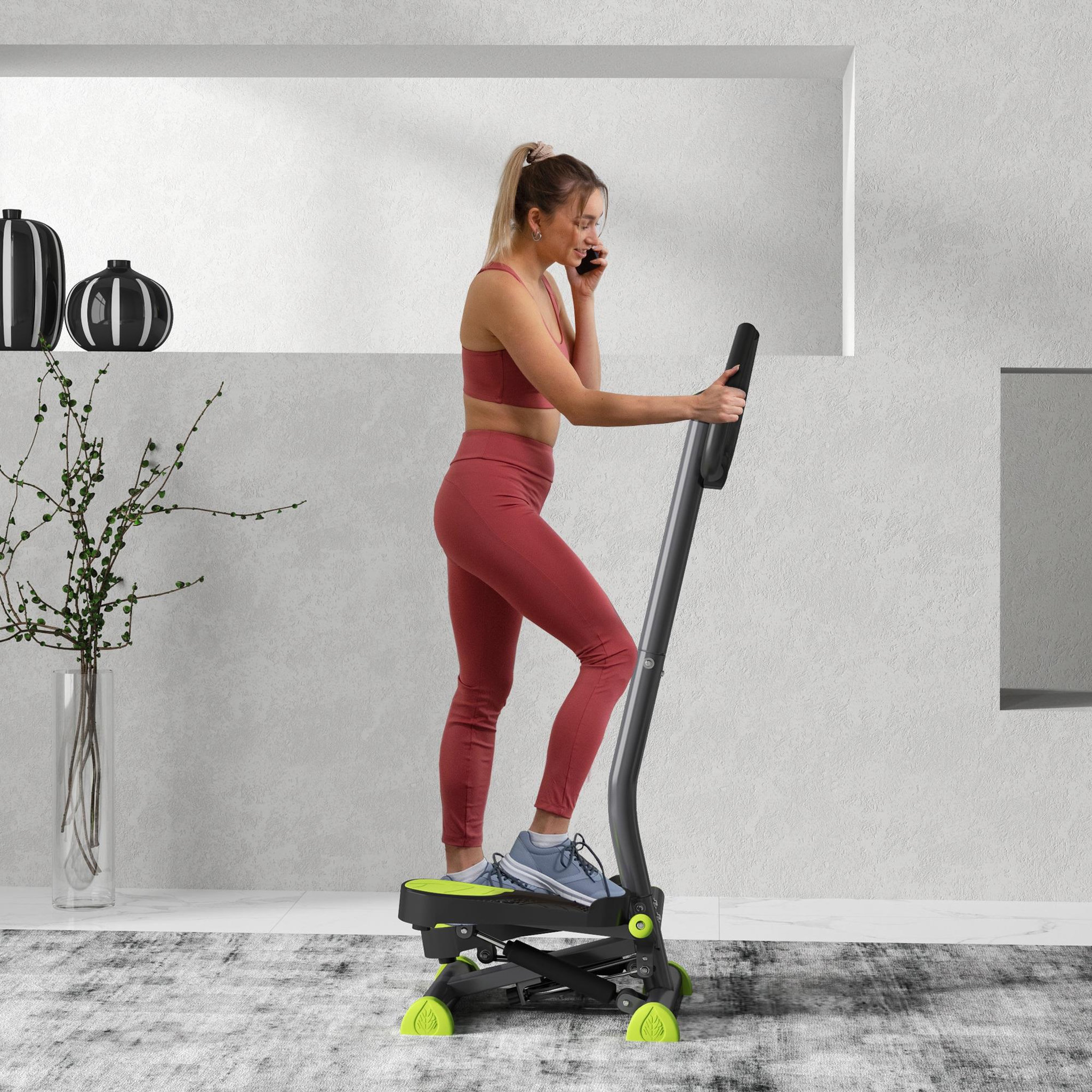 Voir la diapositive 2 : HOMCOM Stepper fitness avec guidon ergonomique - écran lcd multifonction - résistance réglable - acier gris vert noir