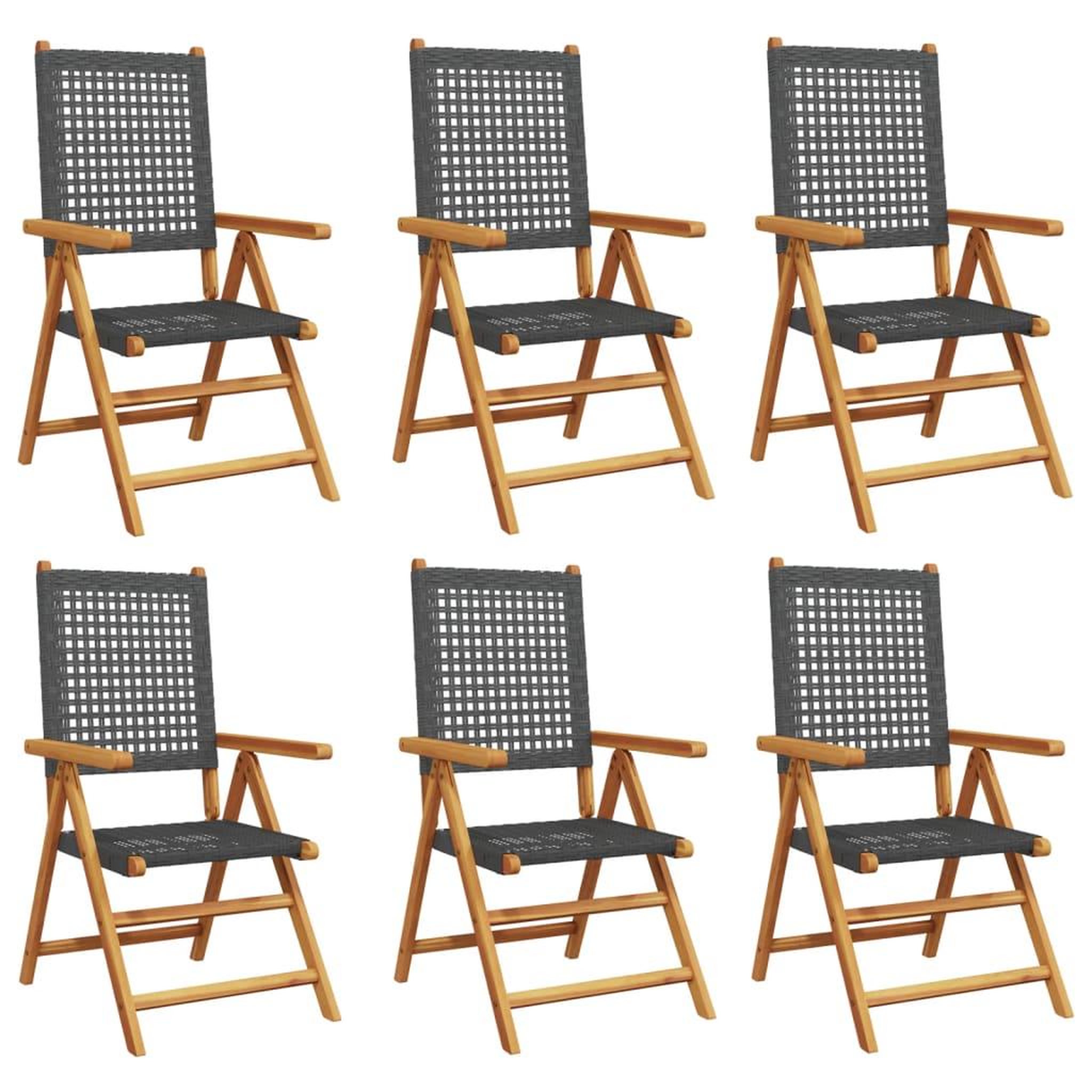 Voir la diapositive 2 : VIDAXL Chaises inclinables de jardin lot de 6 noir rotin bois massif