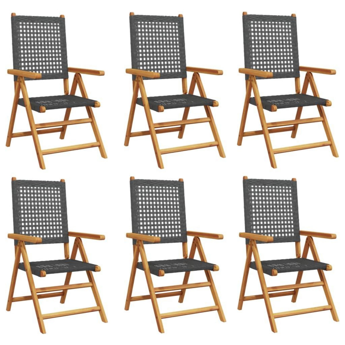 VIDAXL Chaises inclinables de jardin lot de 6 noir rotin bois massif