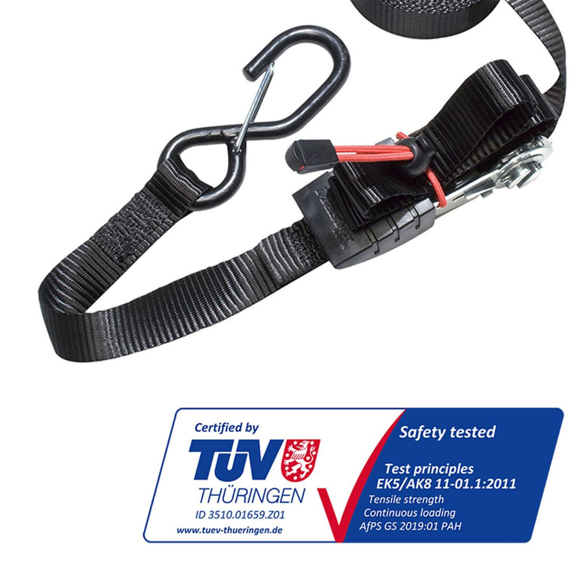 Master lock 3056EURDAT Sangle d'Arrimage avec Crochets et Cliquet, Noir, 4,25m x 25mm Sangle, Pack de 4