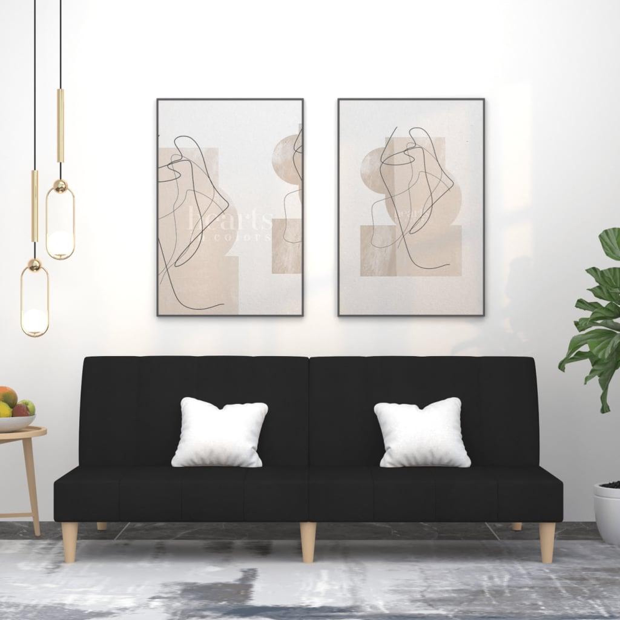 VIDAXL Canape-lit a 2 places noir tissu