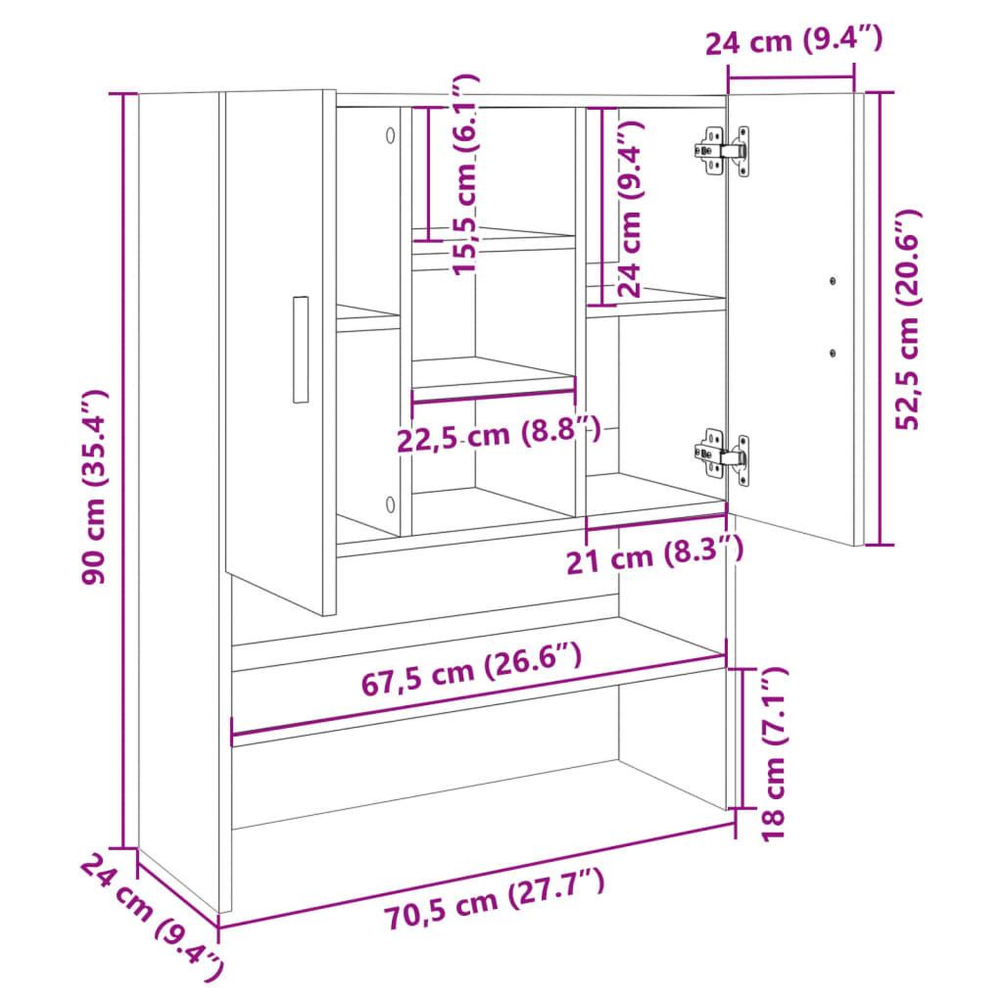 Voir la diapositive 6 : VIDAXL Meuble pour machine a laver Chene sonoma 70,5x24x90 cm
