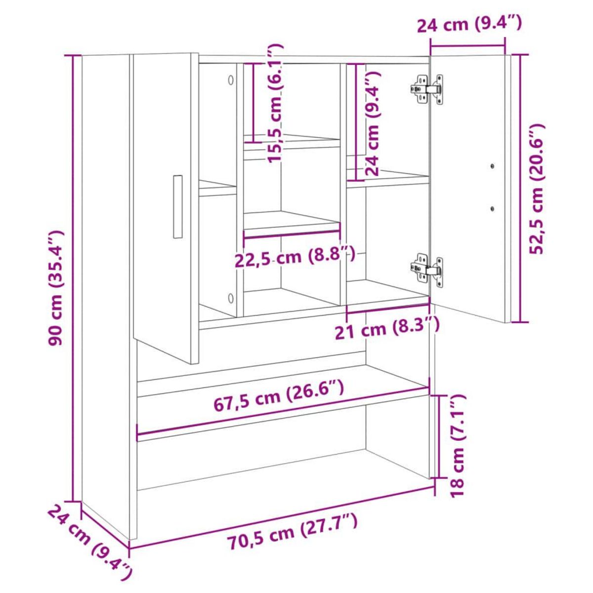 VIDAXL Meuble pour machine a laver Chene sonoma 70,5x24x90 cm