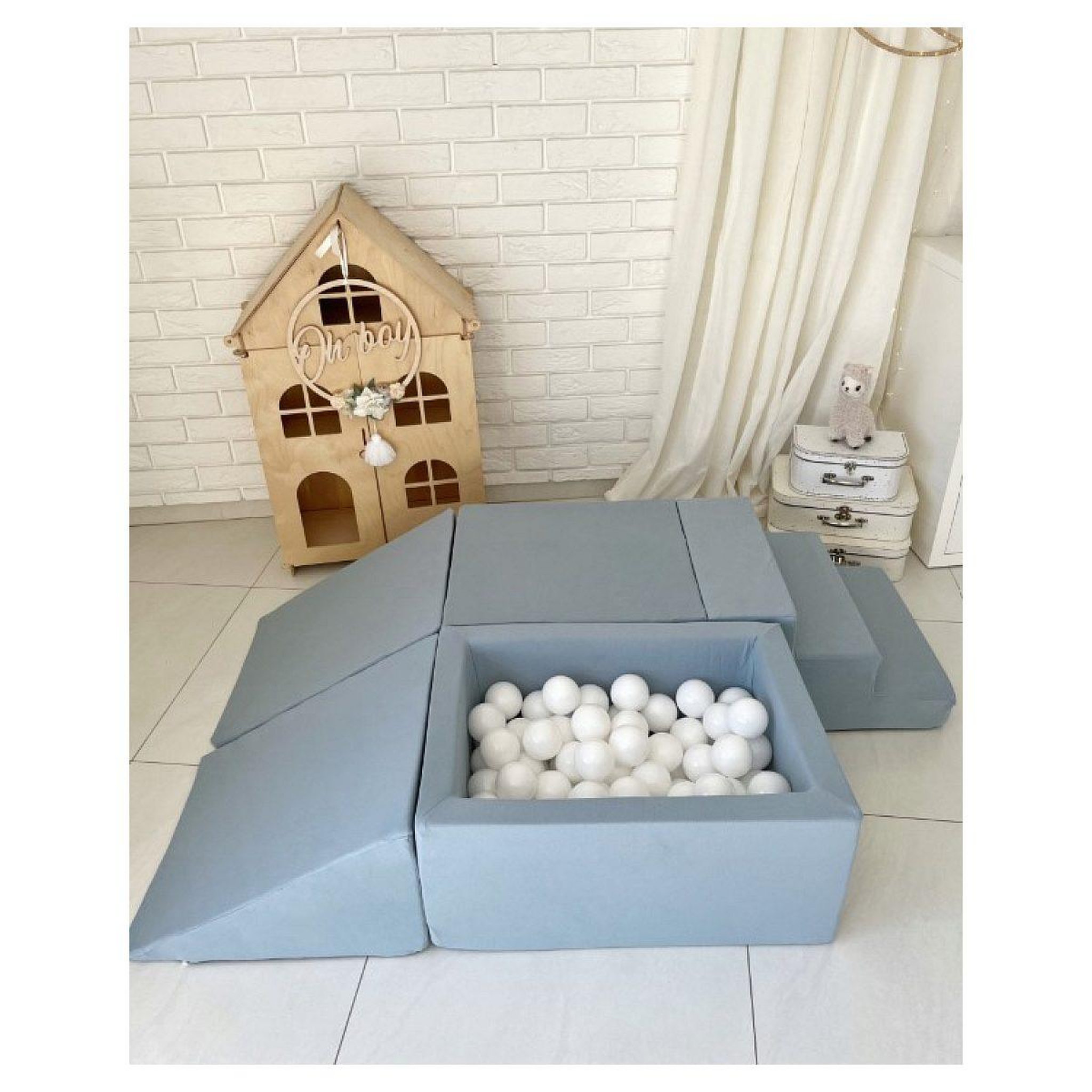 Voir la diapositive 2 : MONIO FOR KIDS Jeu en mousse 5 éléments avec mini piscine à balles bleu