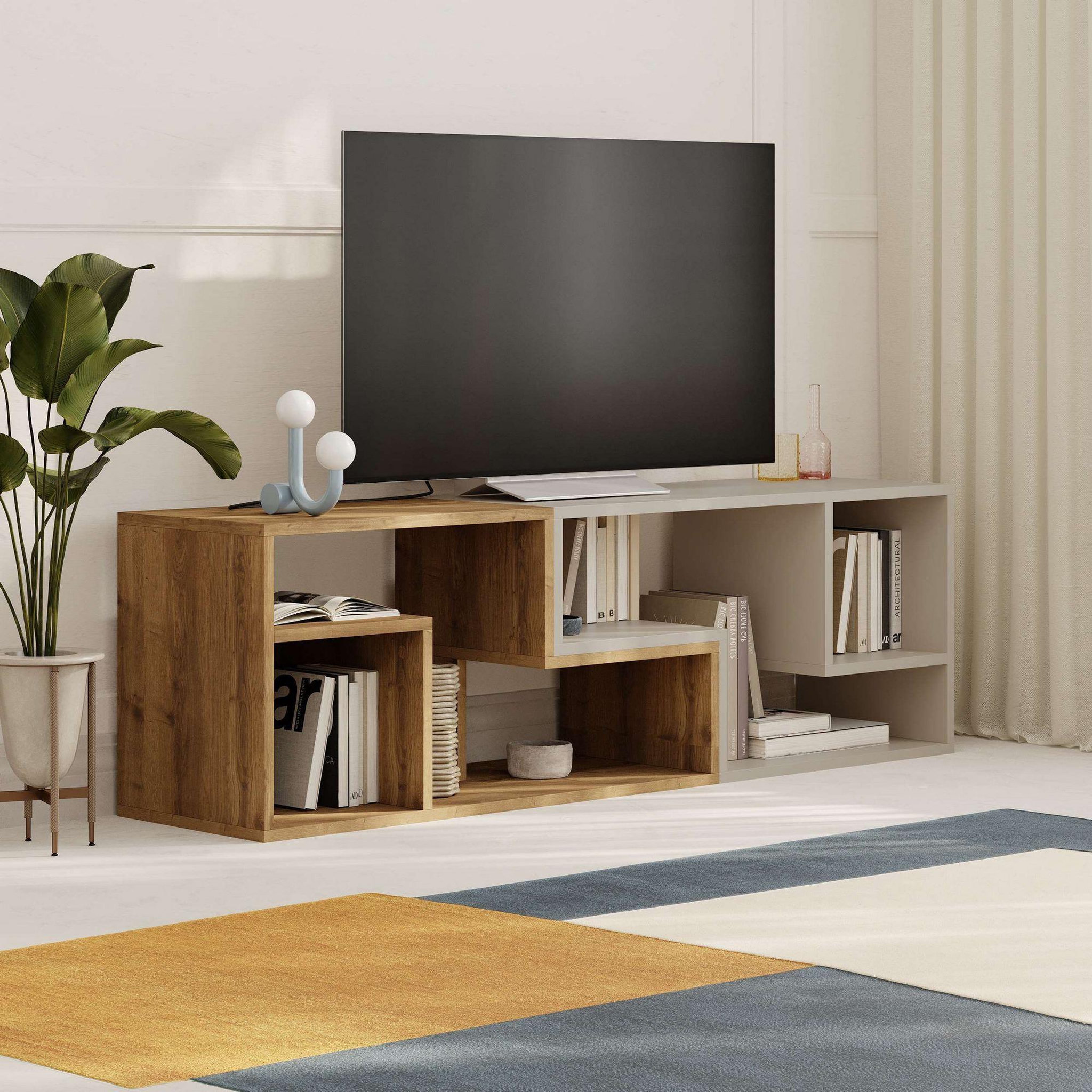 Voir la diapositive 2 : Habitat et Jardin Meuble tv modulable en bois  glis  - 145 x 35 x 44 cm - beige