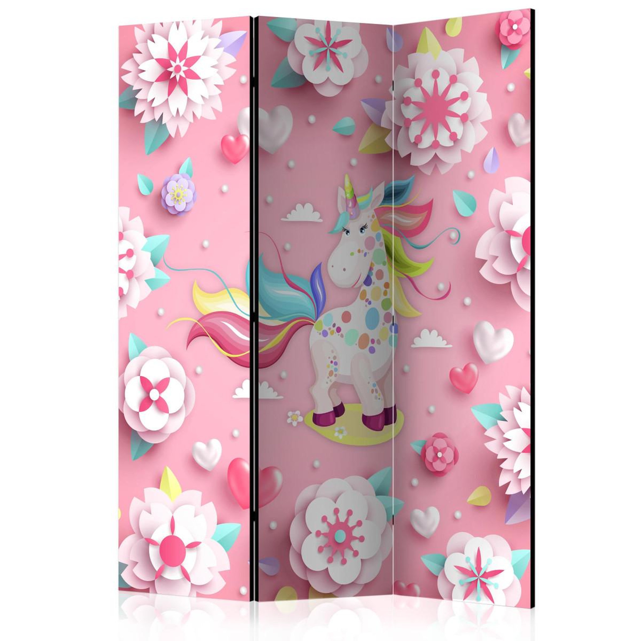 Paris Prix Paravent 3 volets  unicorn on flowerbed  135x172cm
