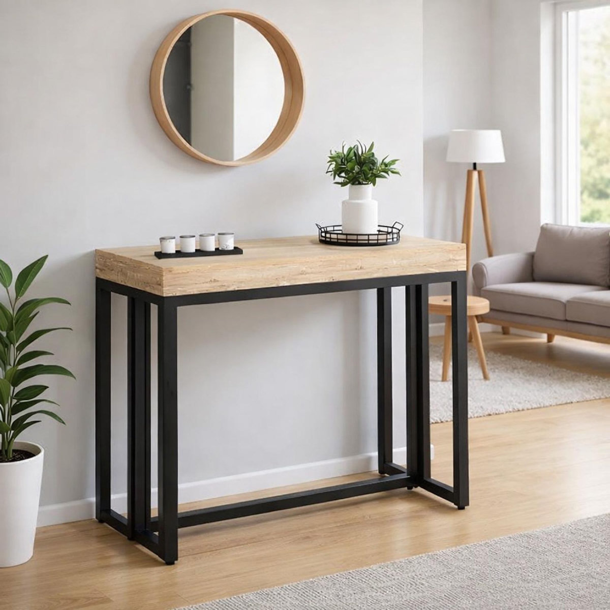 CONCEPT USINE Table console extensible 8-10 personnes effet bois 235cm VELLA