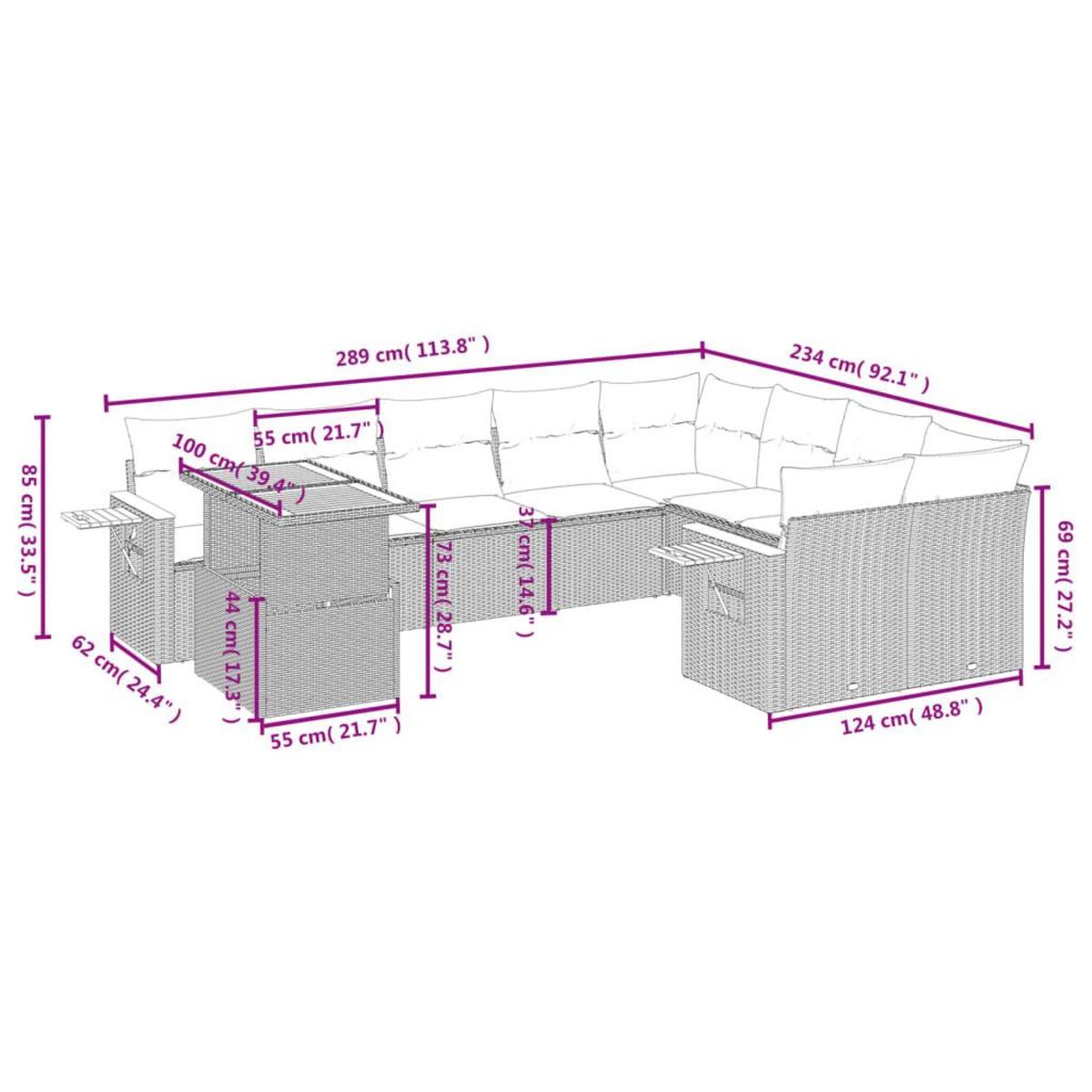VIDAXL Salon de jardin 10 pcs avec coussins noir resine tressee