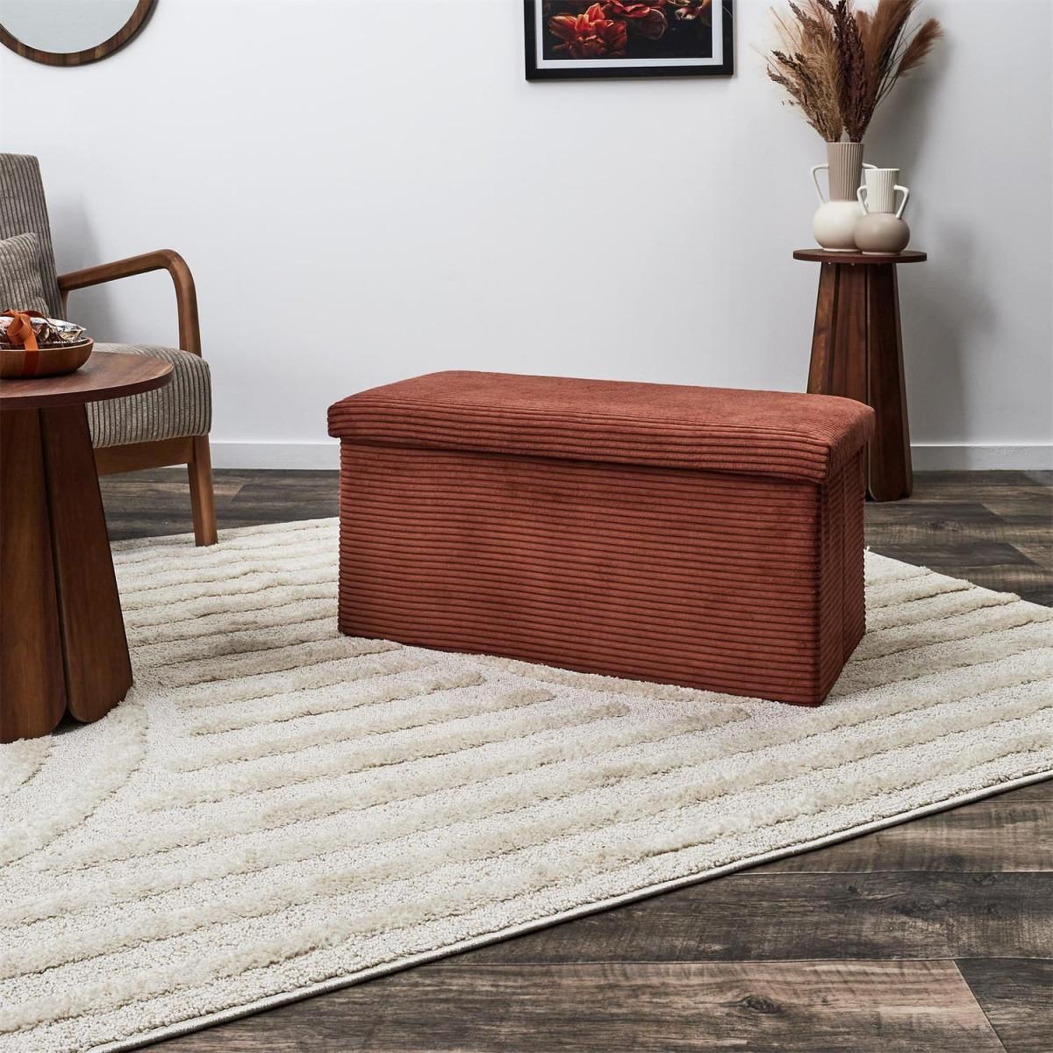 Voir la diapositive 6 : The Home Deco Factory Banc coffre pliable côtelé  scott  76cm terracotta