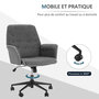 Voir la diapositive 6 : HOMCOM Fauteuil de bureau chaise de bureau hauteur réglable roulettes pivotant 360° tissu chanvre 69L x 66l x 89,5-97H cm gris chiné