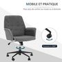 Voir la diapositive 6 : HOMCOM Fauteuil de bureau chaise de bureau hauteur réglable roulettes pivotant 360° tissu chanvre 69L x 66l x 89,5-97H cm gris chiné