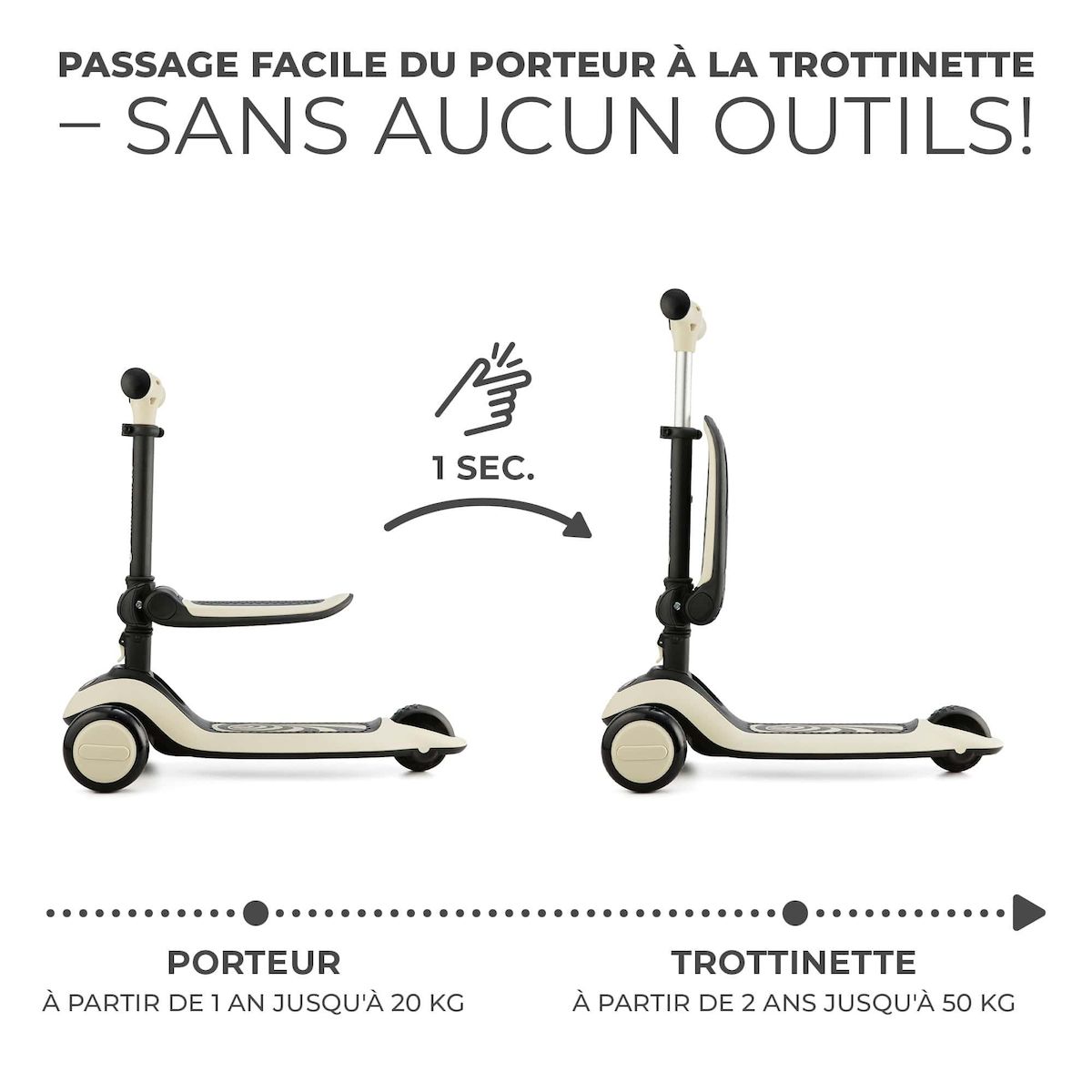 KINDERKRAFT Trottinette enfant pliante avec siege et roues lumineuses