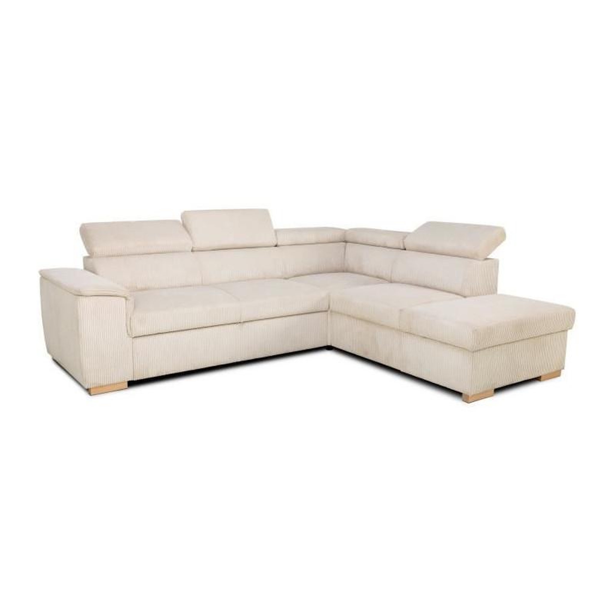 DAYTON Canapé d'angle convertible réversible 5 places DAYTONA - Velours côtelé beige - Coffre de rangement - L 260 x H 94 x P 216 c
