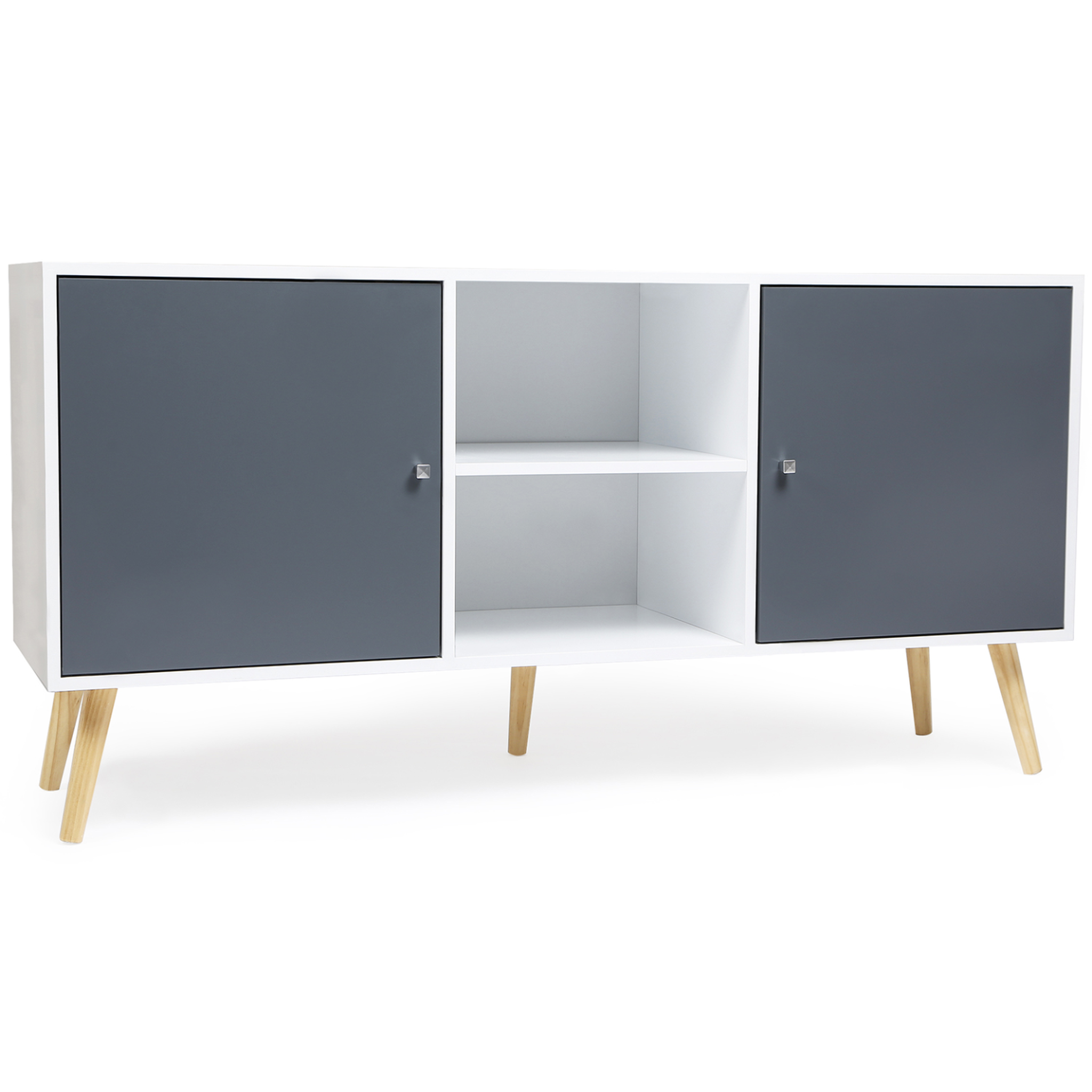 ID MARKET Buffet bas scandinave 140 cm effie 2 portes bois blanc et gris