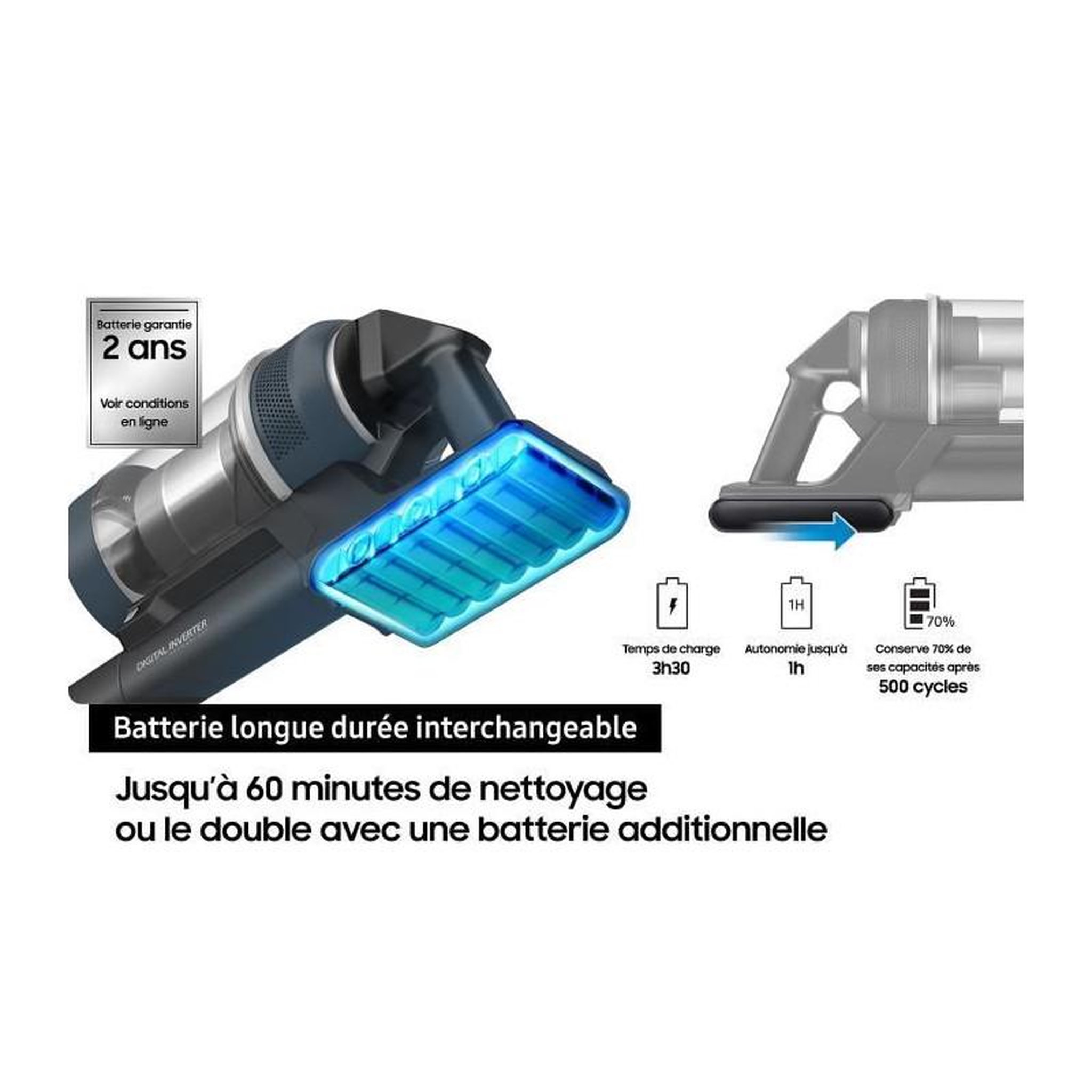Voir la diapositive 6 : Samsung Aspirateur balai sans fil 25.2v 580w blanc - vs20b95823w