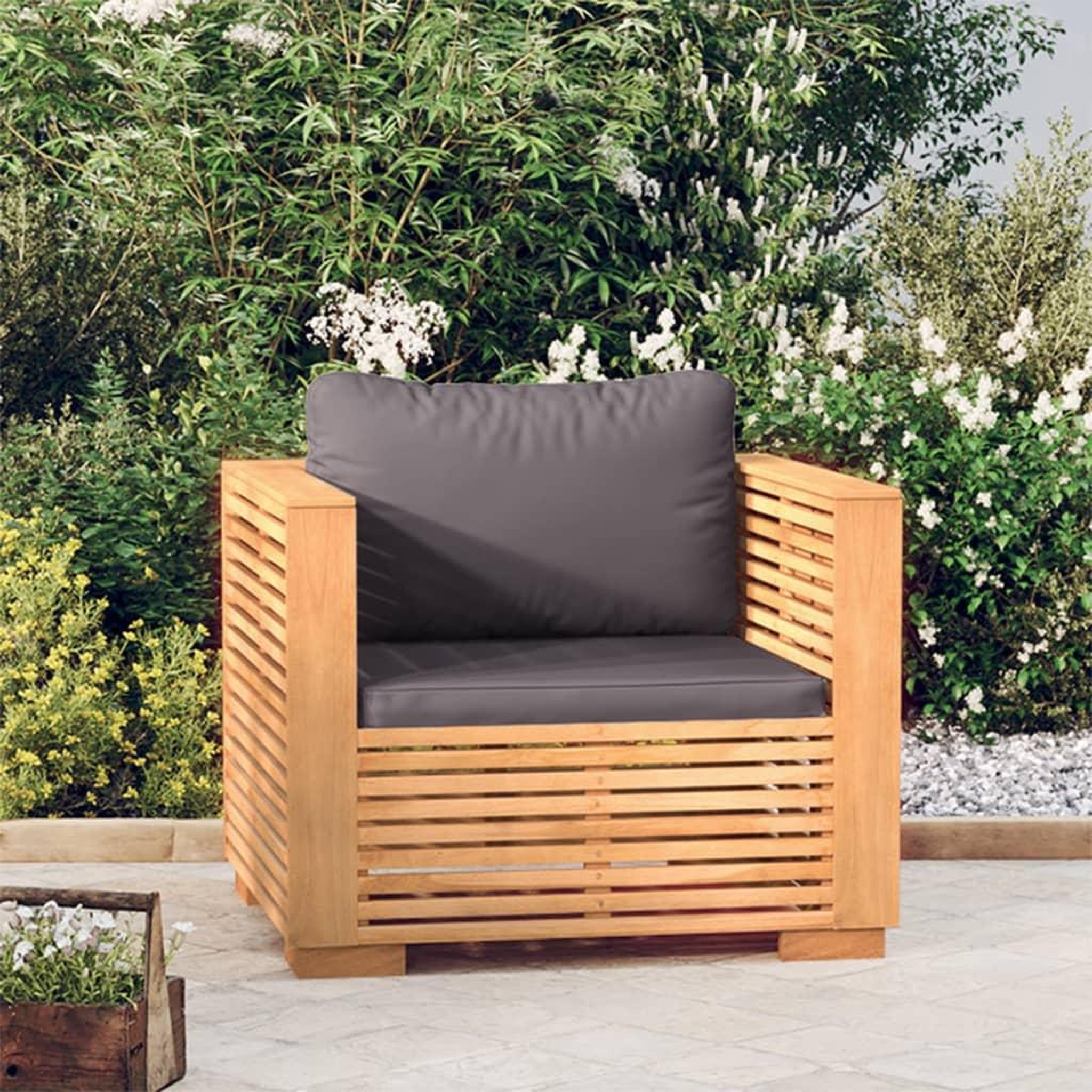 VIDAXL Fauteuil de jardin avec coussins gris fonce Bois de teck massif