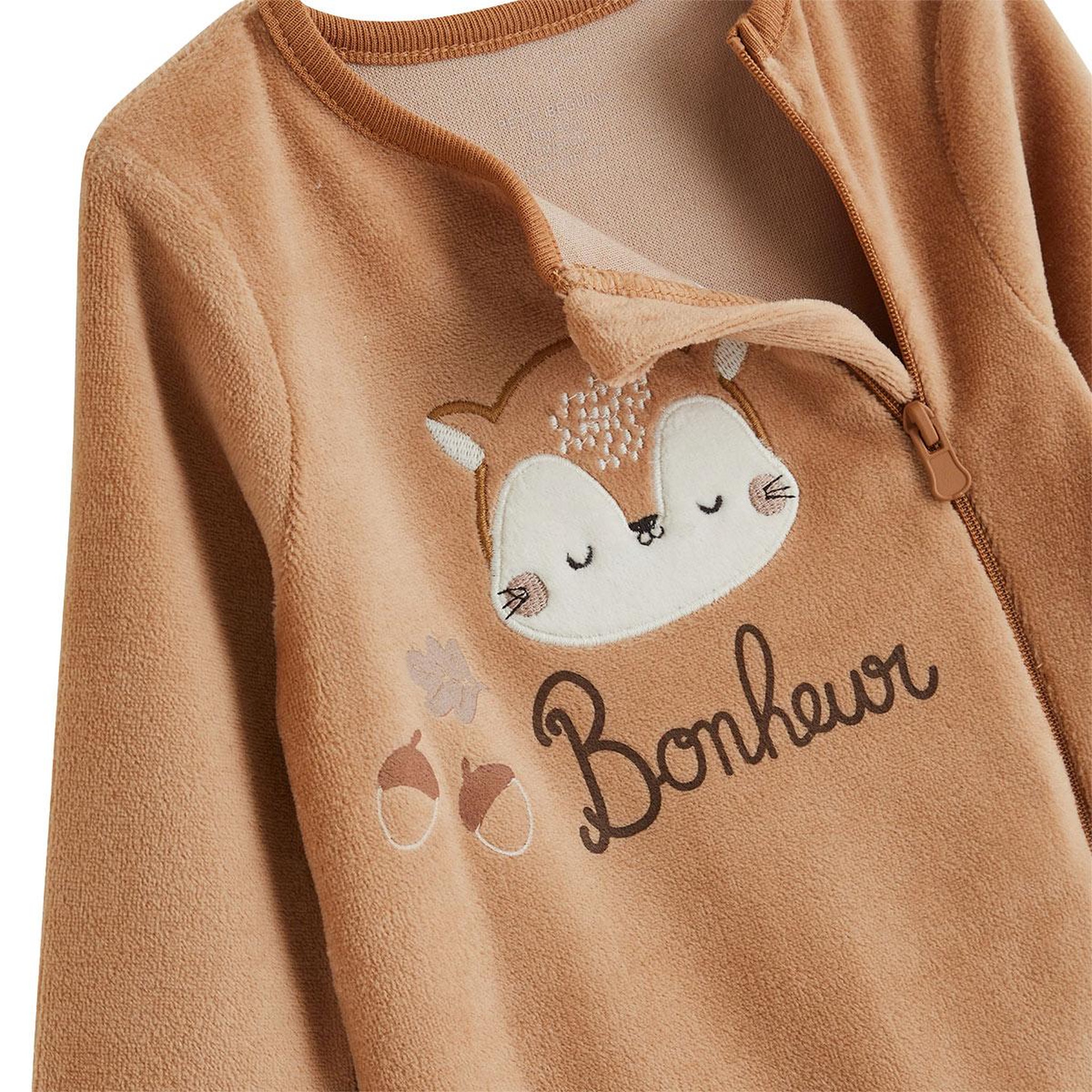 Voir la diapositive 4 : PETIT BEGUIN Lot de 2 pyjamas bébé en velours ouverture zippée caramel