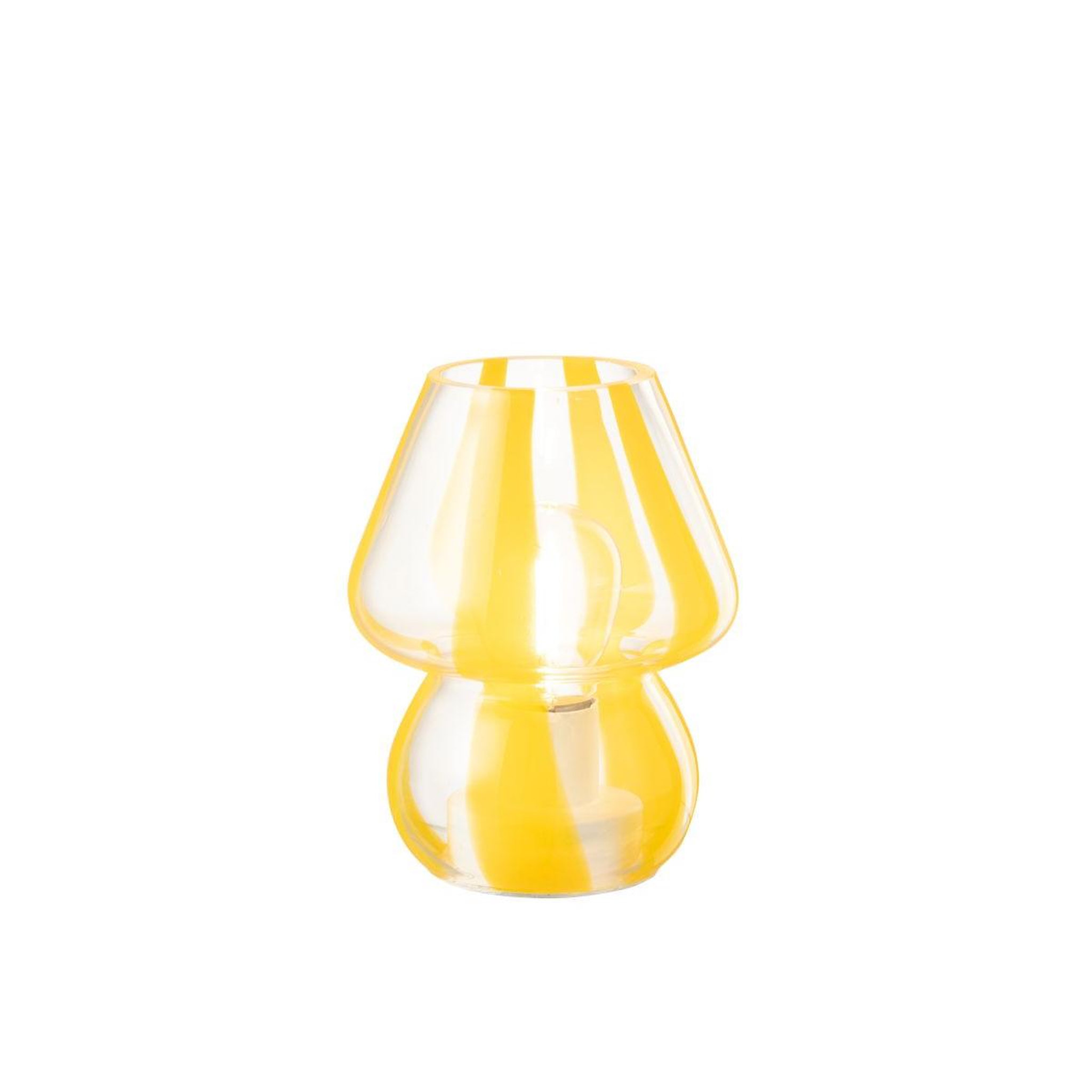 Voir la diapositive 2 : J-LINE Lampe à poser rayures en verre  ophelie  15cm jaune