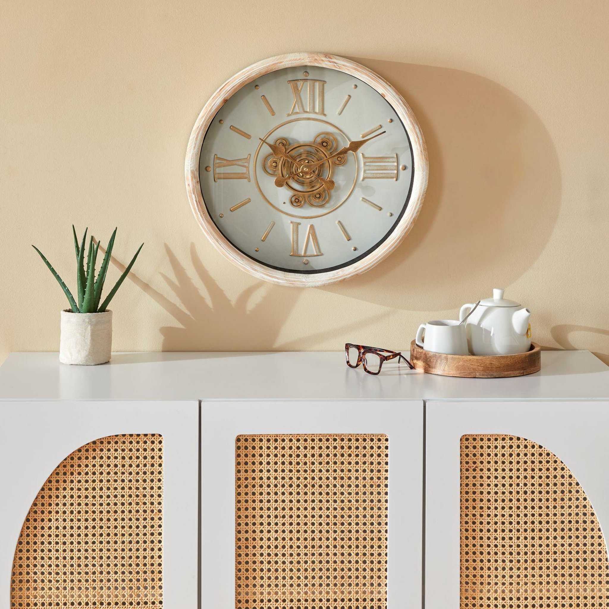 Voir la diapositive 2 : ATMOSPHERA Horloge murale avec mécanisme en bois sonika - diam 50 cm - beige