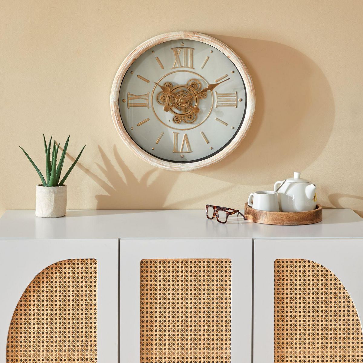 ATMOSPHERA Horloge murale avec mécanisme en bois SONIKA - Diam 50 cm - Beige