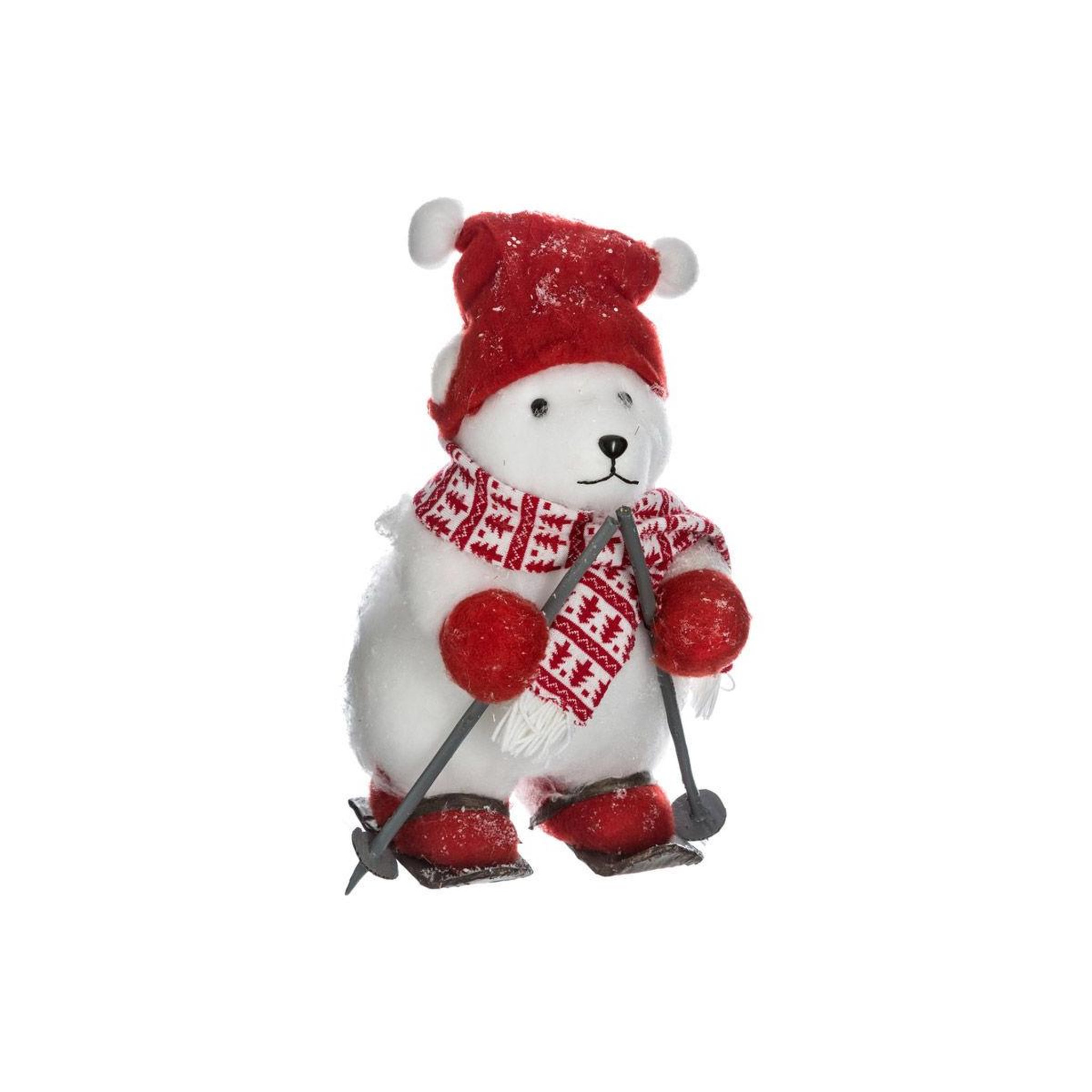 FEERIC LIGHT & CHRISTMAS Ours avec bonnet & skis  étoile  40cm blanc & rouge