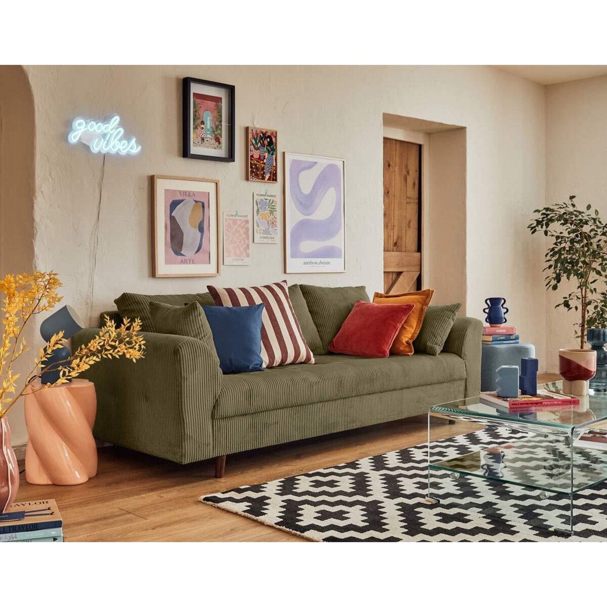 LISA DESIGN Rune - canapé 3 places - en velours côtelé