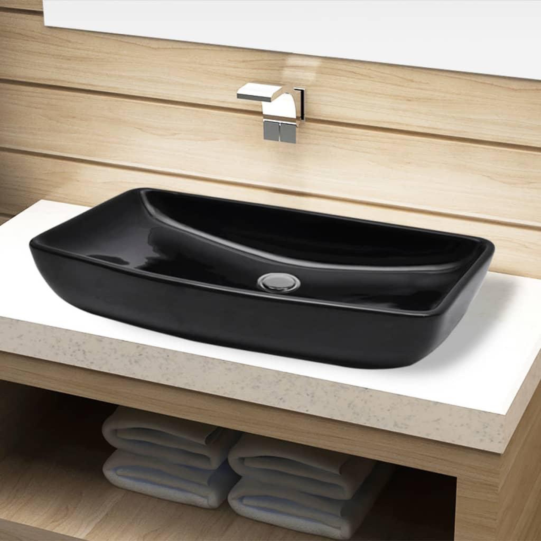 Voir la diapositive 1 : VIDAXL Vasque rectangulaire ceramique Noir pour salle de bain