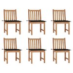 VIDAXL Chaises de jardin lot de 6 avec coussins Bois de teck massif