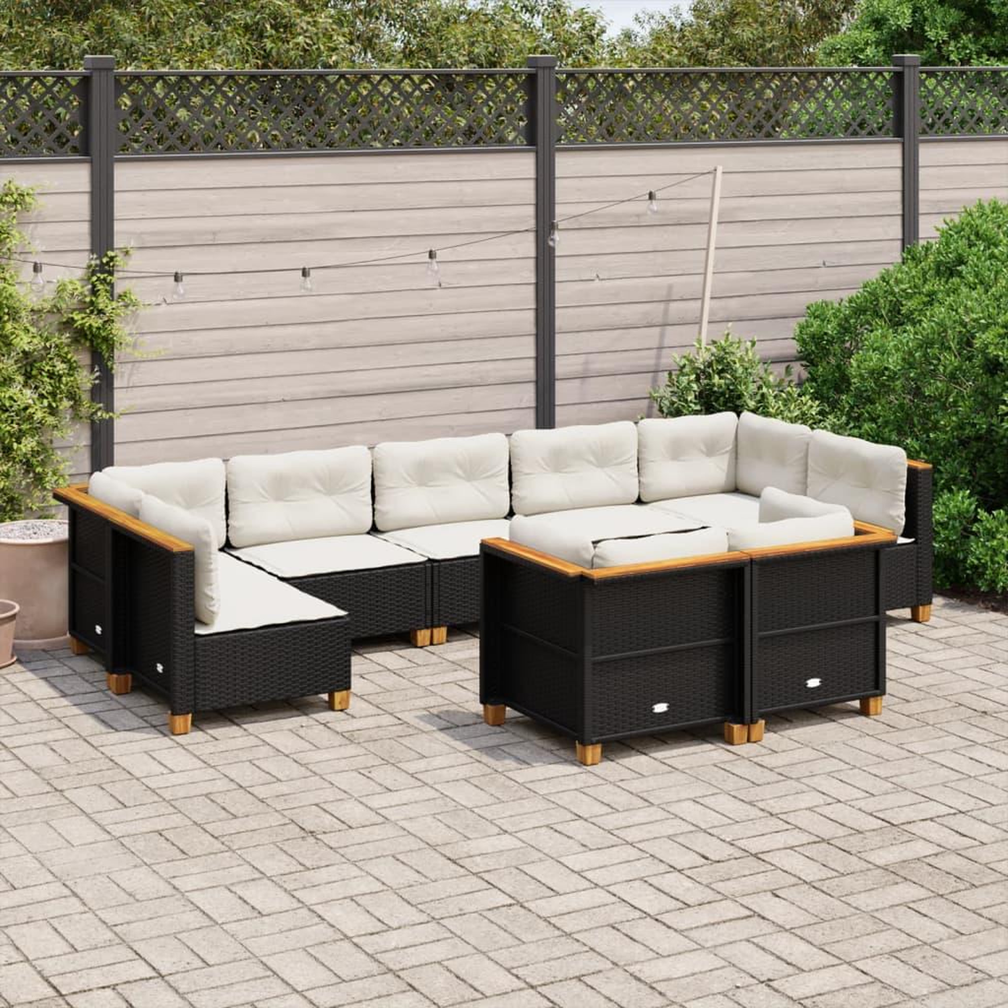 VIDAXL Salon de jardin 9 pcs avec coussins noir resine tressee
