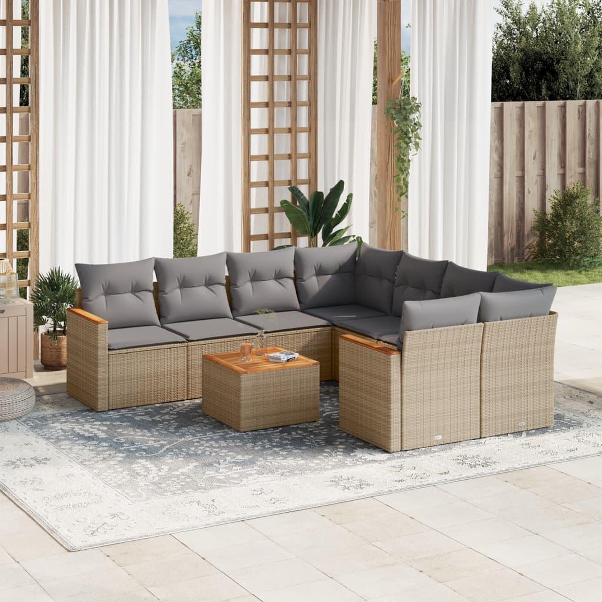 VIDAXL Salon de jardin avec coussins 9pcs melange beige resine tressee