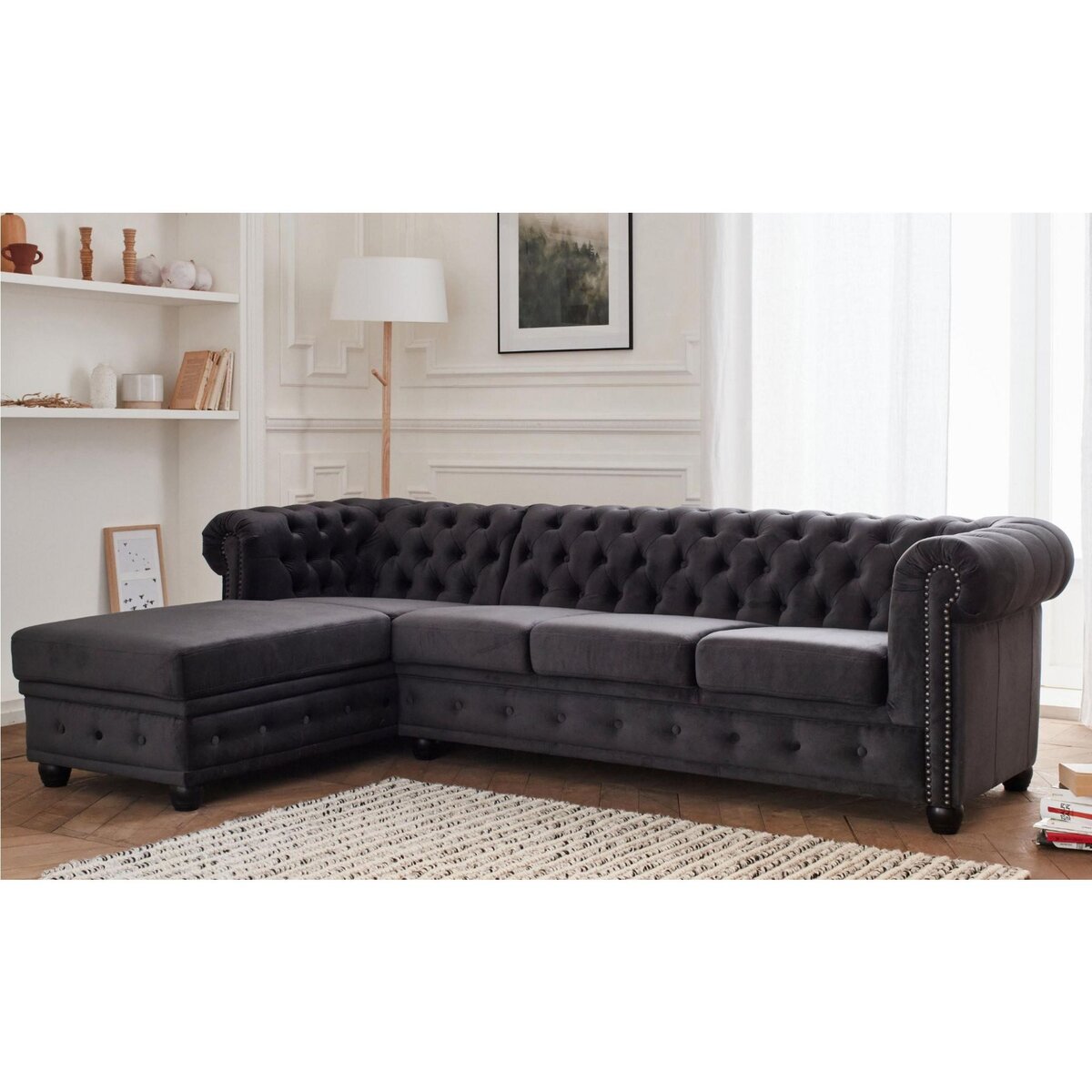 LISA DESIGN William - canapé chesterfield d'angle gauche - 4 places - en velours
