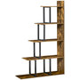 Voir la diapositive 1 : HOMCOM Étagère bibliothèque séparateur de pièce style industriel en escalier 5 étagères dim. 102L x 30l x 160H cm acier noir panneaux particules aspect vieux bois chêne