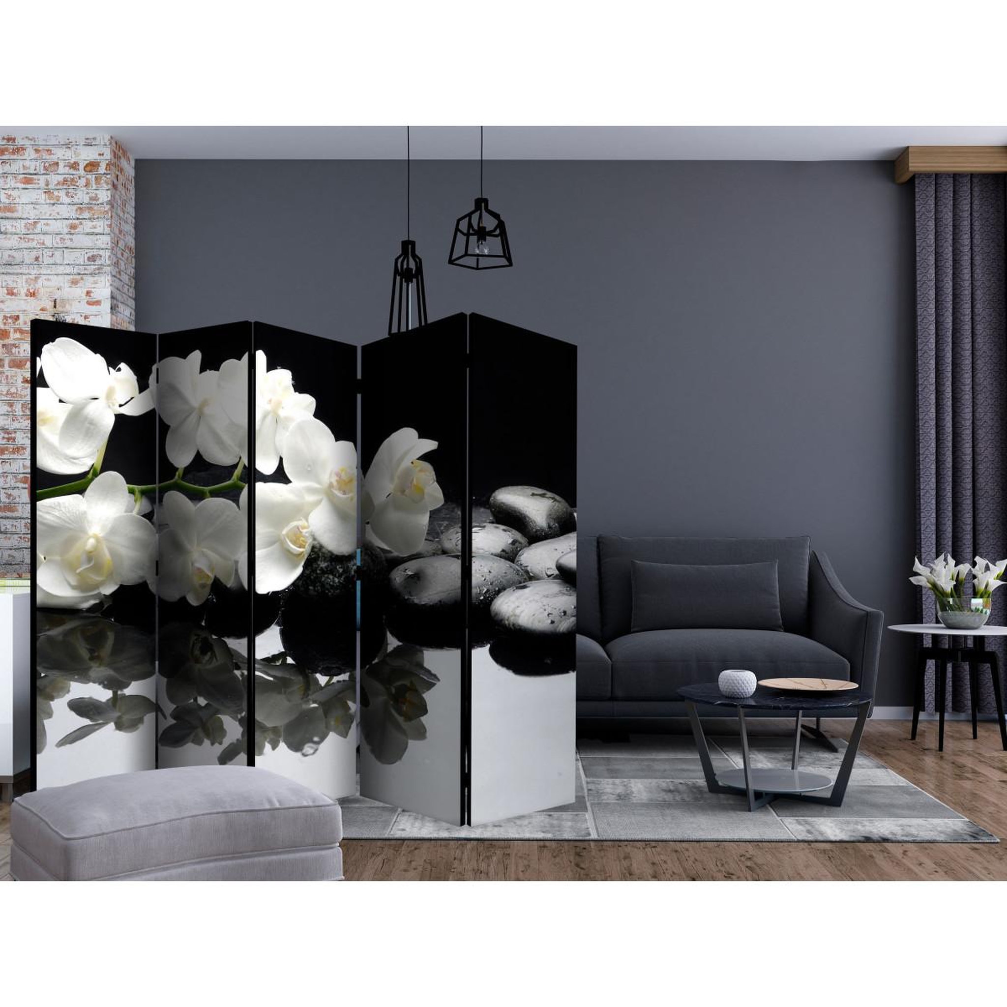 Voir la diapositive 2 : Paris Prix Paravent 5 volets  spa, stones & orchid  172x225cm