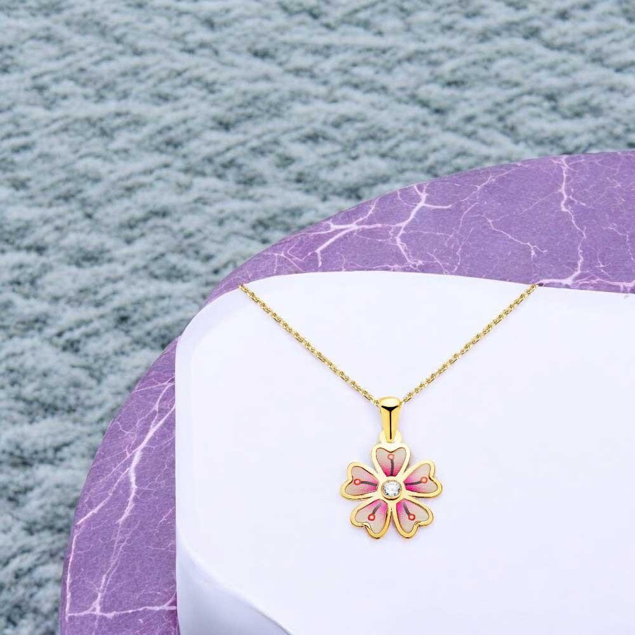 Voir la diapositive 2 : L'ATELIER D'AZUR Collier - Pendentif Or 18 Carats 750/000 Jaune Motif Fleur - Chaine Dorée