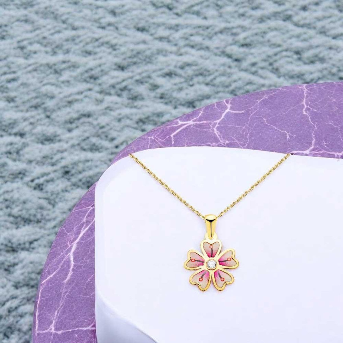 L'ATELIER D'AZUR Collier - Pendentif Or 18 Carats 750/000 Jaune Motif Fleur - Chaine Dorée