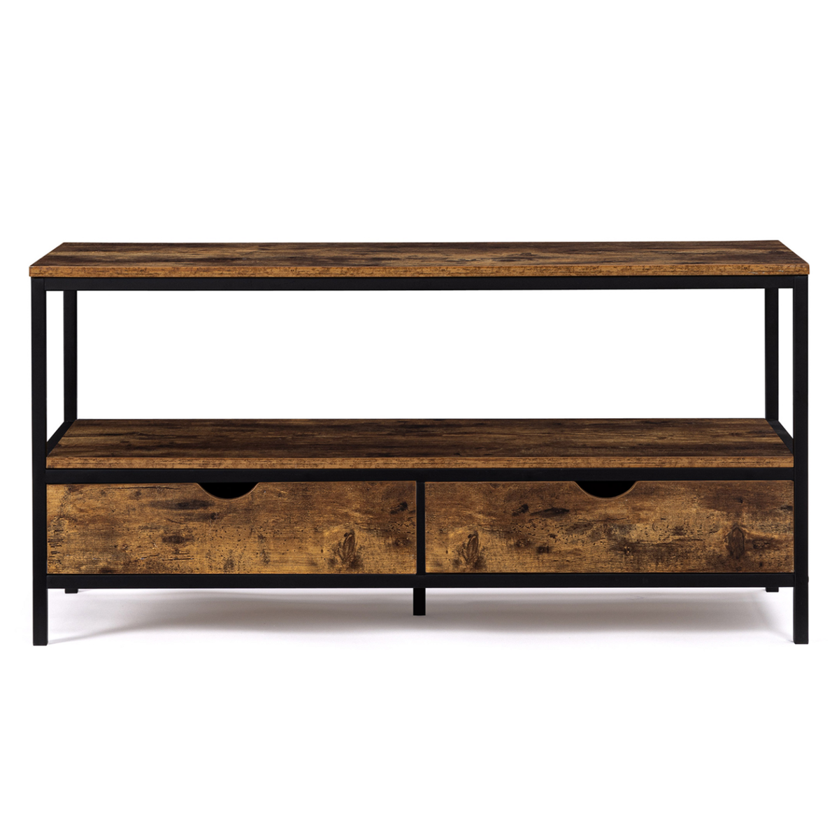 ID MARKET Meuble TV 113 cm DAYTON 2 tiroirs bois effet vieilli design industriel