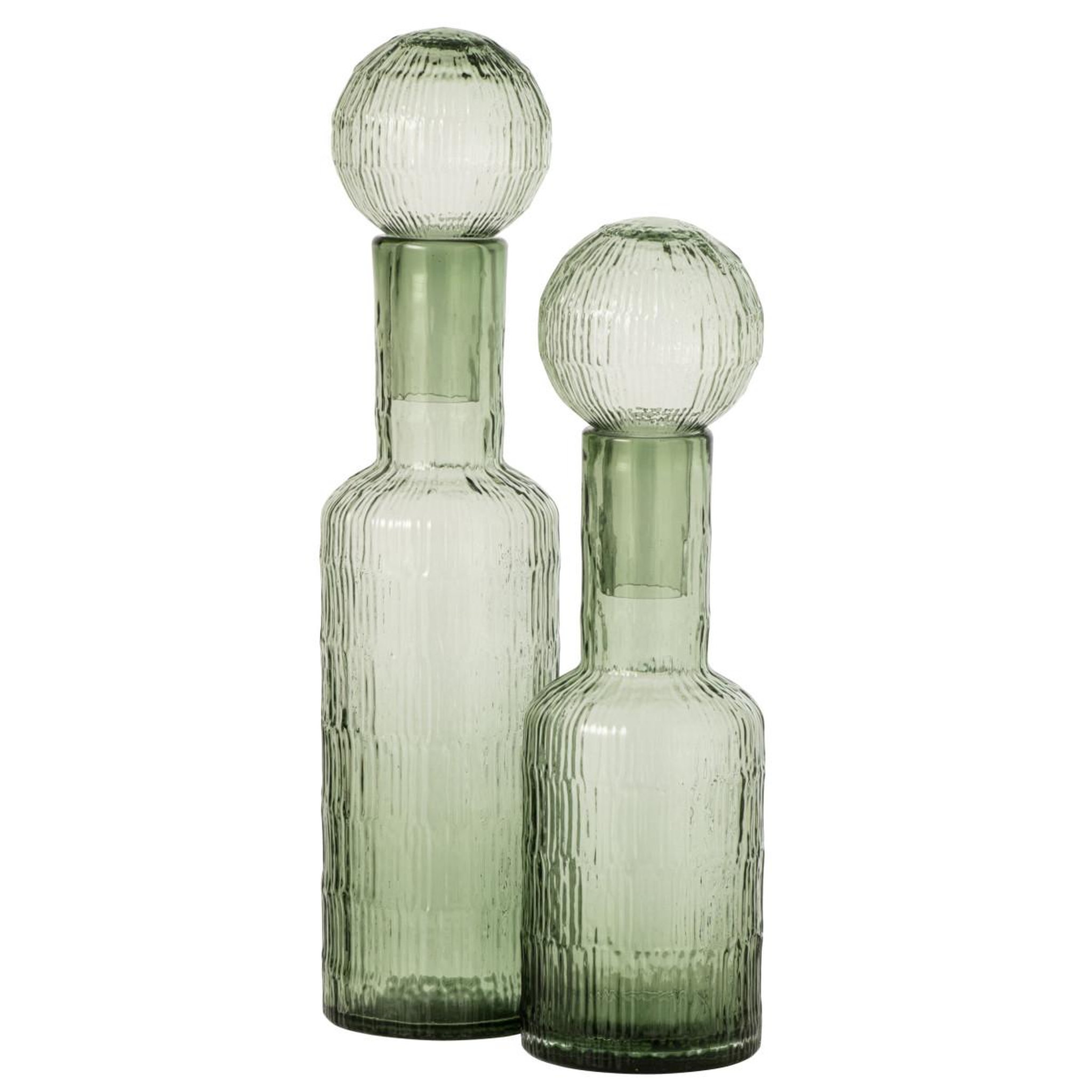 Voir la diapositive 2 : J-LINE Bouteille déco striée en verre  kyoto  54cm vert