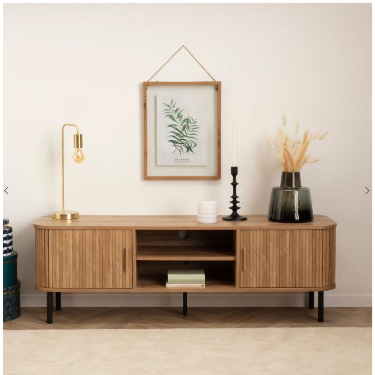 ATMOSPHERA Meuble TV 2 portes coulissantes 2 niches L140cm CAMELIA