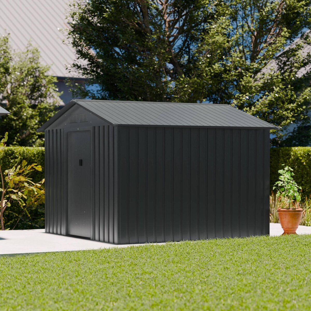 SWEEEK Abri de jardin en métal - Calaisis - 7.06m² gris anthracite et blanc - Cabane à outils avec deux portes coulissantes. kit de fixation sol inclus. maison de rangement. remise