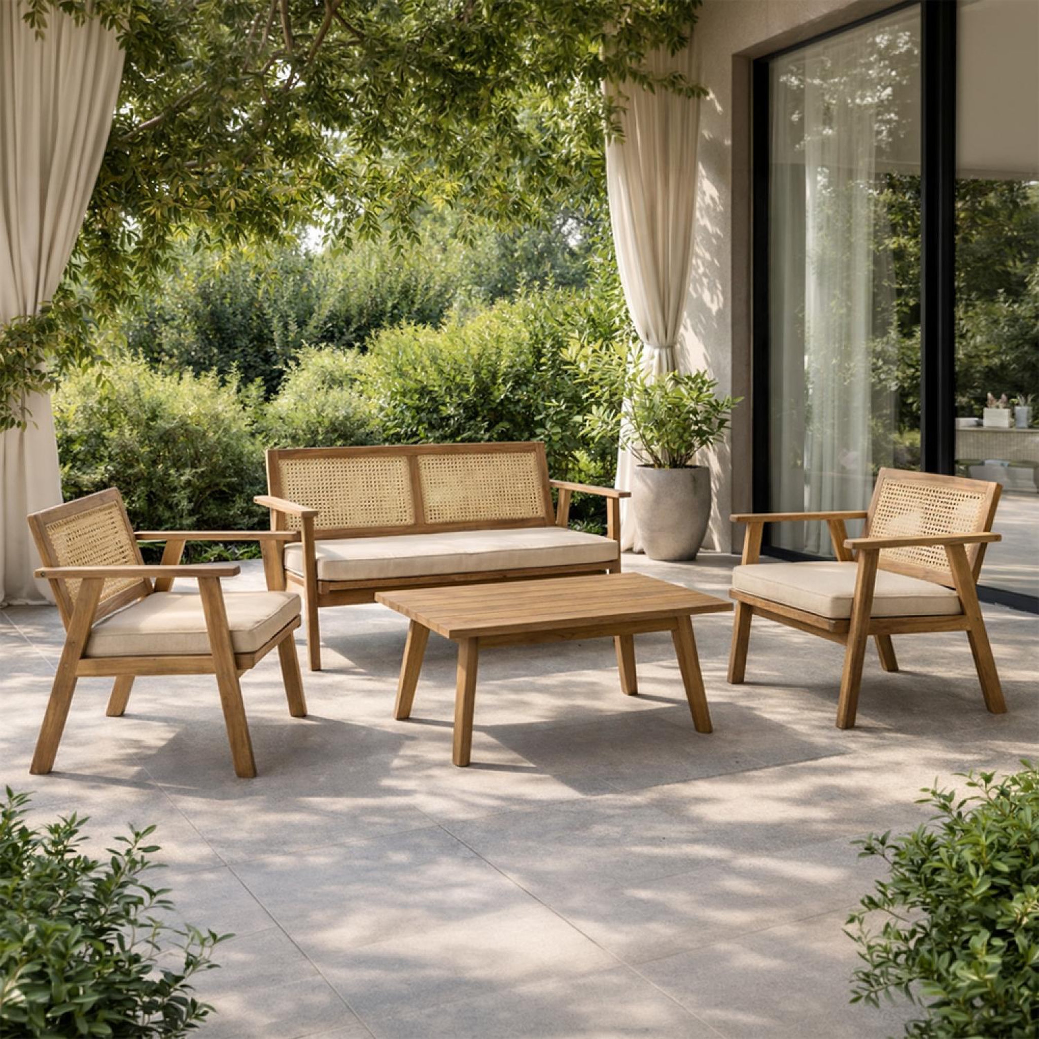 Voir la diapositive 2 : CONCEPT USINE Salon de jardin 4 places en acacia et cannage hanoi
