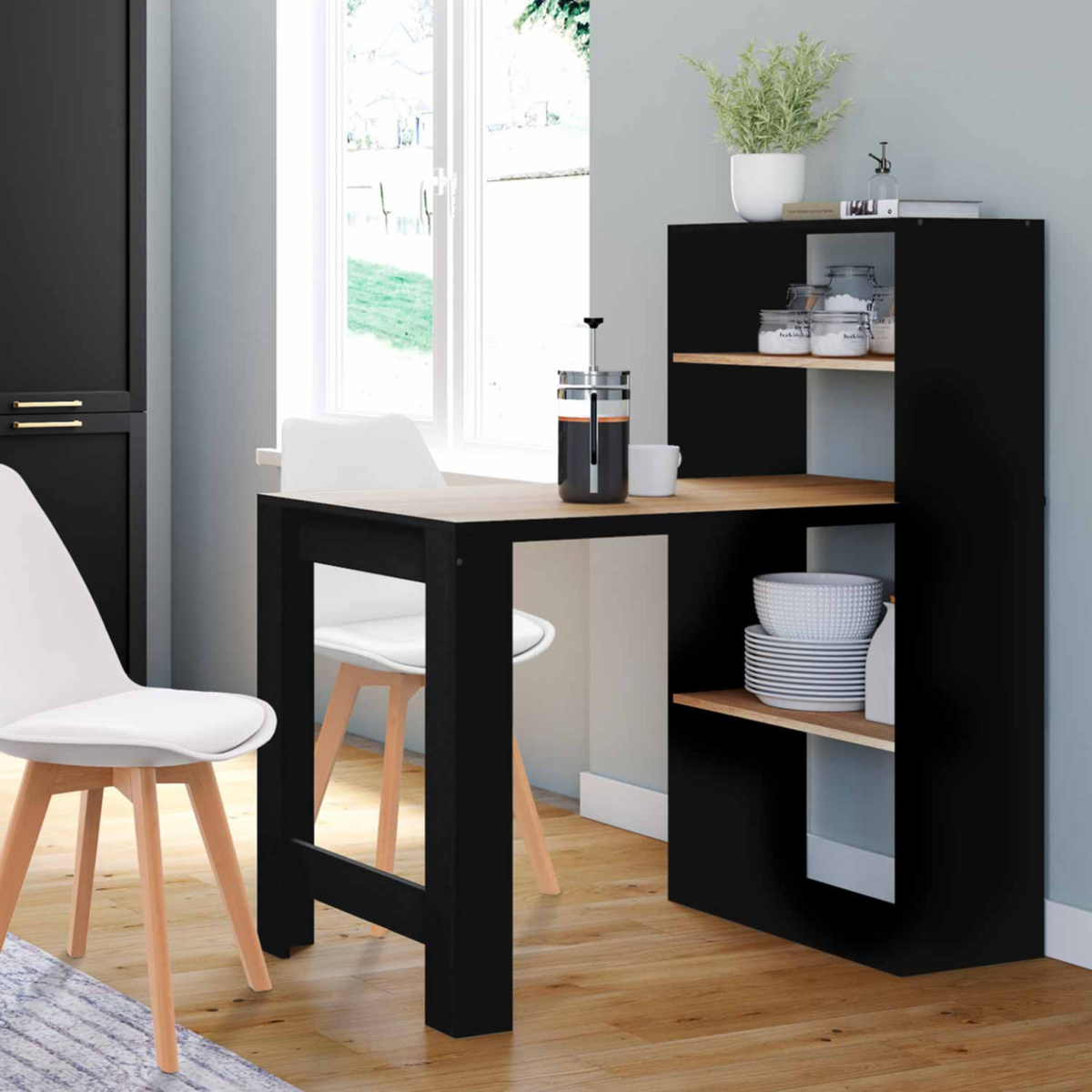 ID MARKET Bureau bibliothèque BEN avec étagères noir et façon hêtre