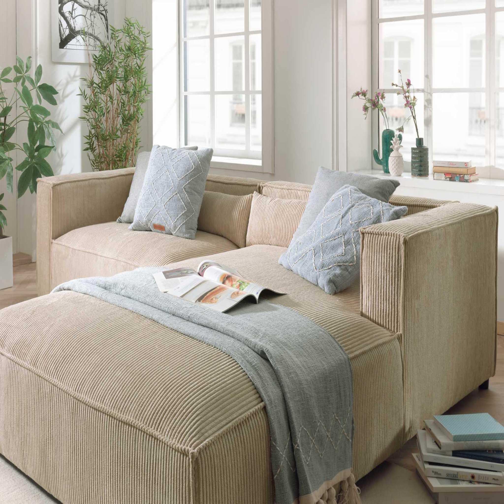 Voir la diapositive 4 : BEST MOBILIER Ela - canapé d'angle droit 4 places - en velours côtelé - style contemporain