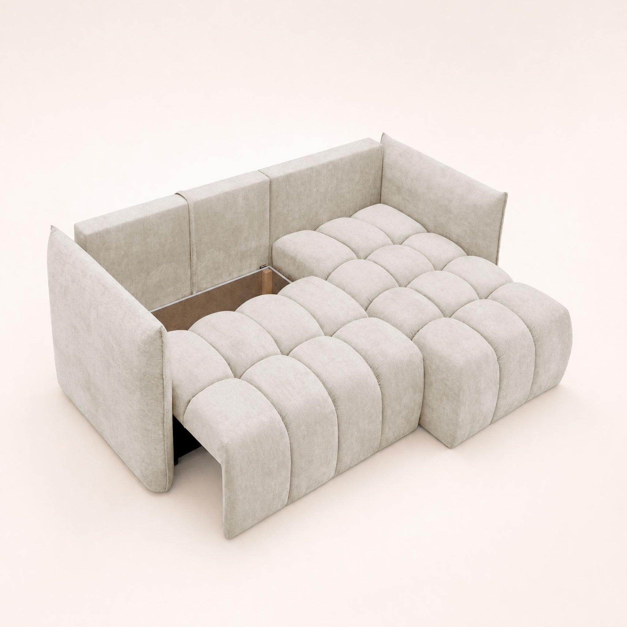 Voir la diapositive 5 : BEST MOBILIER Ambroise - canapé d'angle droit 4 places convertible avec coffre en velours texturé
