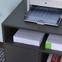 HOMCOM Support d'imprimante organiseur bureau caisson placard porte 3 niches + grand plateau panneaux particules blanc