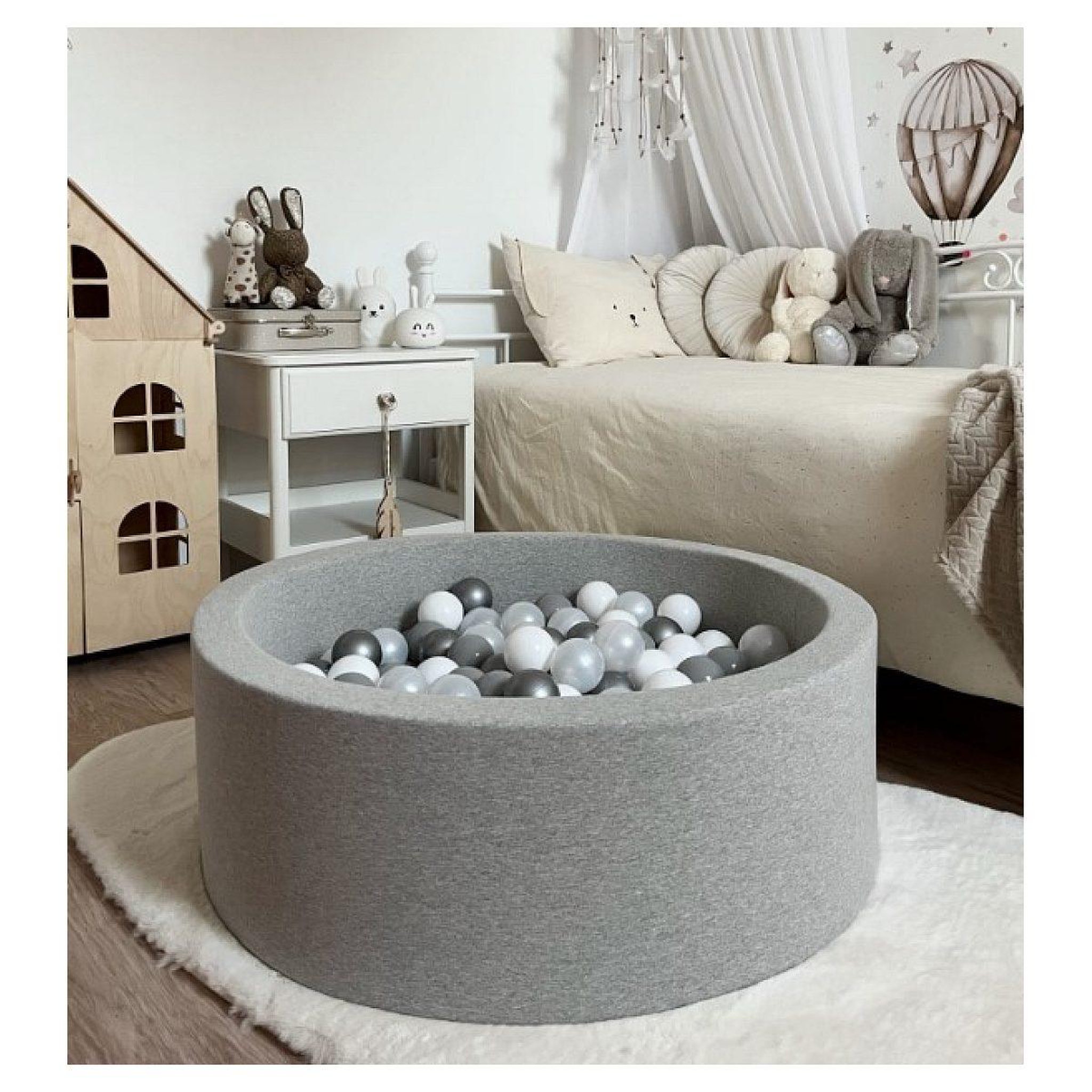 Voir la diapositive 2 : MONIO FOR KIDS Piscine à balles 90 cm gris clair + 200 balles