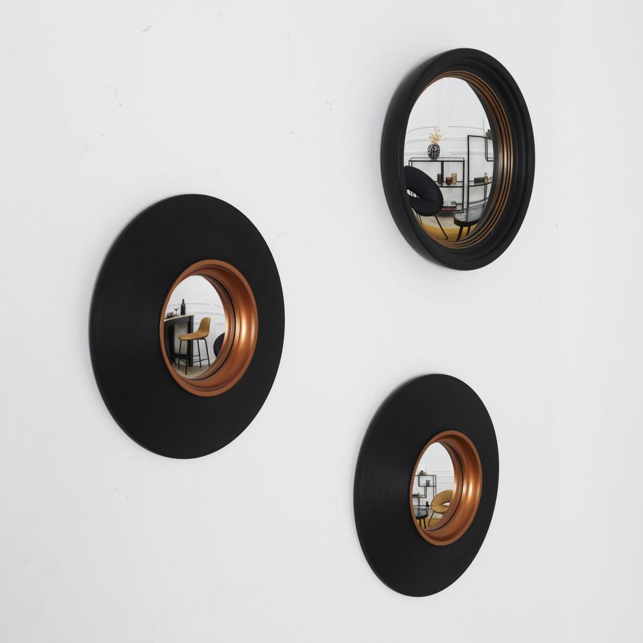Voir la diapositive 4 : The Home Deco Factory Lot de 3 Miroirs Déco Ronds  Oko  25cm Noir